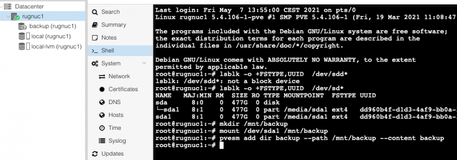 Proxmox подключить usb диск